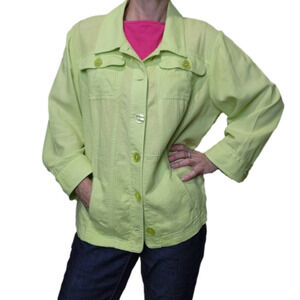 Jacket Linen blend 3/4 sleeves collared Green color CJ BANKS